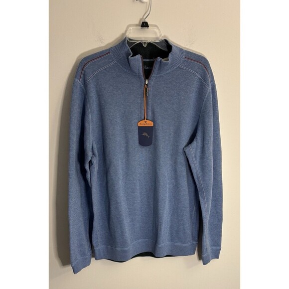 TOMMY BAHAMA Flip Side Pro Half Zip Reversible Pullover Medium Heather Blue NEW - Picture 1 of 15